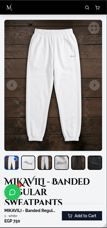 Mikavili product page on mobile